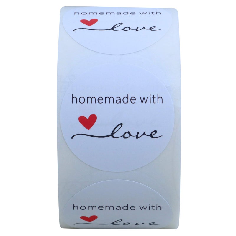 Hybsk White Gloss Homemade with Love Stickers 1.5" Inch Round Total 500 Adhesive Labels Per Roll (White Gloss) - Image 3